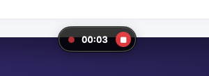 WinterShot's floating recording pill with a red dot, elapsed timer and stop button